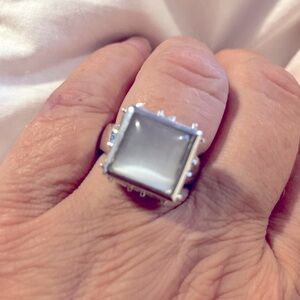 Cats eye and Swarovski crystal size 8 ring in silver